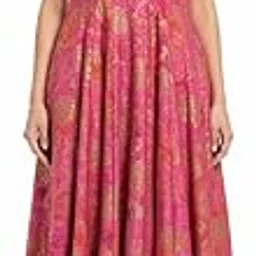 addplus XXL Pink Orange Brocade Gown for Women Traditional Floor-Length Flared Festive Dress Short Sleeve-picture-19