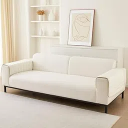 House of Quirk Sofa Covers Furniture Protector 1/2/3/4 Seater Sofa Cover Velvet Check Anti-Slip Stretch Seat Pad from Pets Replacement Protector (2 pc Armrest Cream Checked, 50x70cm)-picture-22