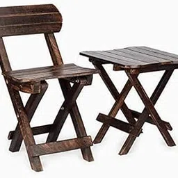 Generic Wooden Folding Stool Table Chair Set | Convertible, Portable, Side Table | Antique Brown Wooden Stool | Living Room, Bedroom | Dining, Indoor Seating-image-83