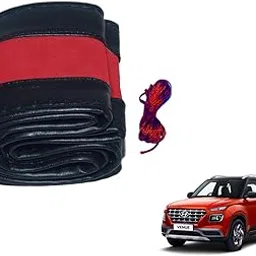 Auto Hub Leathe-rite Car Steering Wheel Cover Compatible with Hyundai Venue Car Steering Cover, (Color-Black-Red -Size-Big)-image-88
