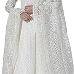 w for woman Off-White Cotton Blend Anarkali Embroidered Kurta, Straight Pants and Dupatta Set-picture-50