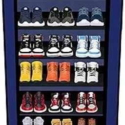 Powerest Multipurpose 7 Shelves Shoe Rack with Zip Door Cover & Side Pockets, Multiuse Storage Rack for Footwear, Toys, Clothes with Dustproof Cover (7 Shelves) (Blue)-picture-43