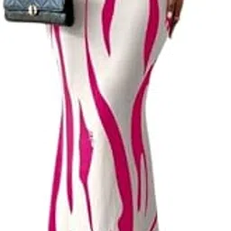 jinjin fashion Women's Abstract Print Midi Skirt, White with Pattern Design, High Waist, Bodycon Style, Available in Black, Brown, Pink-picture-25