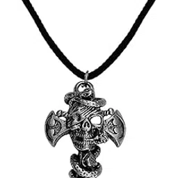 m men style Biker Jewellery Religious Stylish Skull Head With Snake Jesus Crusifix Cross Black And Silver Zinc Metal And Cotton Dori Pendant For Men And Women SPn2022867-picture-13