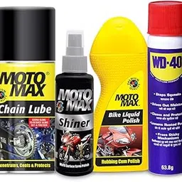 Motomax 2W Grooming & Maintenance Kit 1 - WD 40 Spray 63.8 g, Bike Liquid Polish 100 ml, Shiner Polish 100 ml, Chain Lube Spray 200 ml-picture-63