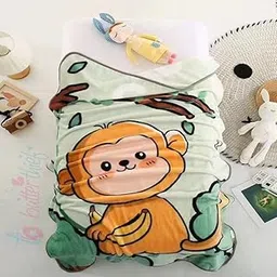 Butterthief Multipurpose Cartoon Print Light Weight Blanket | Soft Cozy Plush All Seasons Blankets for 0-5 Years | Wrapper Cum Blanket for Baby Boys, Girls,New Born Kids Toddler (Monkey)-image-85