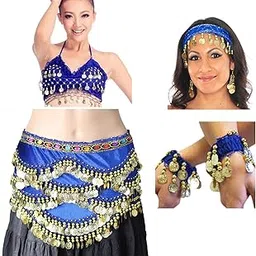 Vritraz Women's Velvet Belly Dance Hip Scarf Waistband Belt Skirt with Ringy Golden Coins (Pack of 4)-picture-11