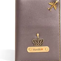 innovative gifts Men's Personalized Passport Cover Holder I Customized PU Leather Travel Accessories Organizer with Name & Charm I Unique Gift for Birthday Anniversary Men Boy Love Husband - Grey-picture-55