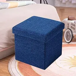 Larihk Retail Fabric Folding Organizer Storage Ottoman Bench Footrest Stool Coffee Table Cube, Camping Fishing Toys Chest Stool, Quick&Easy Assembly,22L Capacity, Padded (30X30X30 CM, Blue)-image-12