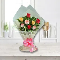 The FloralMart Fresh Flowers Bouquet of 08 Multicolor Roses in Premium Paper Wrapping - Gift for All Occasions (Birthdays, Anniversay, Mothers Day, Couple)-image-26