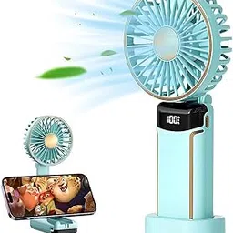 HASTHIP® Mini Hand Held Fan Handheld Fan Portable Fan Rechargeable 3000mAh Battery Operated Foldable Desk Fan with 5 Speeds LED Display Personal USB Fan for Travel Home Office Green-image-30