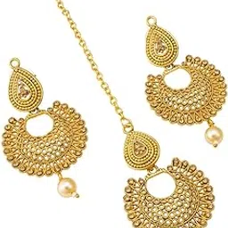 Elegant Women's Brass artificial stone Jewelry Lightweight and Durable Design 1 Mangtikka Wear Weddings and Festive Occasions (MGT6256_white)-image-89