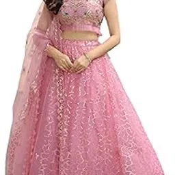 Women's Thread, Dori & Sequins Embroidered Fabric Soft Net Wedding Latest Lehenga Choli with Dupatta (7313-Pink-Wedding-Lehenga-Choli-Latest; Free Size), Customizable Length-image-23