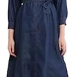 Women's Button-Down Cotton Denim Maxi Dress with Waist Tie Belt-picture-37