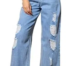 barcino Light Blue Heavy Distressed Straight Frayed Jeans-picture-56