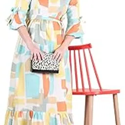 moms maternity Stylish Women's Cotton Slub All Over Graphic Printed Teal & Yellow Gown Kurti, Maternity Dress, and Feeding Dress – Comfortable and Elegant Maternity Wear for Women's-picture-41