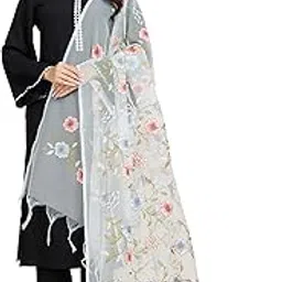 hari madhav design Women's Floral Design Hand Embroidered Banarasi Dupatta with Tassels-picture-45