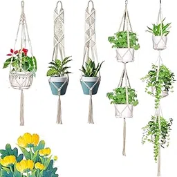 ecofynd Cotton 3 Set Plant Hanger [without Pot] | Rope Flower Pot Holder for Indoor Outdoor Balcony Garden Wall Com05/Pack of 5, Ivory-picture-15