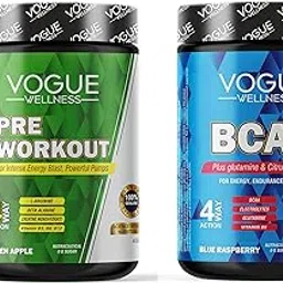 Vogue Wellness Real BCAA & Pre Workout Supplement With Glutamine,Citrulline,L-Arginine & Taurine & Beta Alanine Helps In Muscle Pump, Recovery, Growth, Focus & Endurance | Combo Of Pre workout & BCAA-picture-43