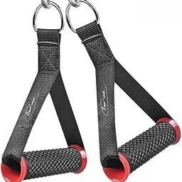 FIRST CHOICE Heavy Duty Handles with Solid ABS Cores and Welded D-Rings for Gym Machine, Resistance Band, Cable Machines, Yoga Exercise Workout Gym Resistance Training (1 Pair) (Red)-image-1