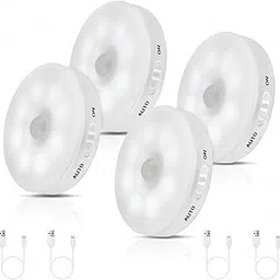 4 Pcs White Motion Sensor Light - Wireless Self Adhesive Stick On LED Nightlight Rechargeable Body Sensor Wall Light with ON/Off Switch for Hallway, Wardrobe, Bedroom, Stairs-picture-30