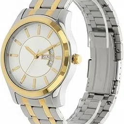 Classic Men's Two-Tone Watch, Silver and Gold Stainless Steel Band, Day-Date Display, White Dial, Analog Quartz Movement-picture-19