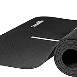 AmazonBasics Body Alignment Yoga Mat | 6 MM Thick Mat | Carry Strap | Grippy Surface | Anti Slip Exercise Mat | TPE & EVA Material | Yoga Mat for Men & Women | For Gym or Home (Black) image 1