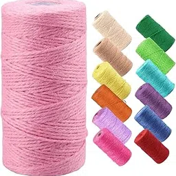 ecofynd Single String Color Jute Cord | Natural Hemp Rope for Wall Hanging, Plant Hanger Gift Wrapping, Garden Art | Thread Material for DIY Craft Projects, (2mm, 130 Meters, Baby Pink)-image-19