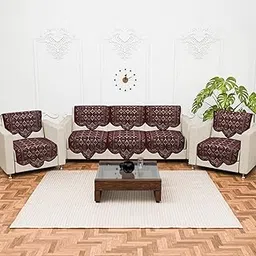 Kuber Industries (Set of 10) Stylish & Durable Cotton Sofa Covers 5 Seater | Washable Sofa Protector/Mat & Slipcover for Hall, Living Room & Office | Plain Circle - Brown-picture-21