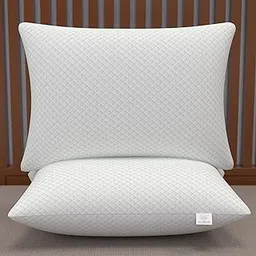 MY ARMOR Height Adjustable Conjugate Fiber Sleeping Pillows with Zip and Extra Fibre | 17" x 27" - Set of 2, White Bamboo Fabric-picture-26