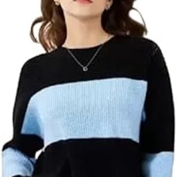 Julee Enterprise Women Black Blue Colour Blocked Relaxed Fit T-Shirt with Twisted Design-picture-17