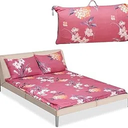 NEXTGO Foam Mattress Medium Double Bed Foldable Lightweight Guest and Bachelor with 2 Pillow and Zipper Cover Travel Friendly (4 x 6 feet Pink Floral Multicolour Cotton Fabric) 48'' x 72''INCH-image-24