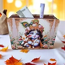 Sage Kanhaiya Wooden Piggy Bank for Kids & Adults, Coin Box Carved Design, Savings Box, Donation Box, Smart Money Box, Wooden Coin Box, Money Saver, Piggy Bank with Numbers-picture-31