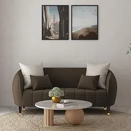 cortex Solid Sal Wood Aarohi Velvet 2 Seater Sofa Set for Living Room, Shade Brown Color-picture-12