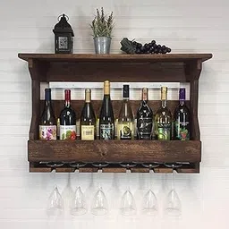 Sheesham Wood Jorden Wall Hanging Bar Cabinet | Solid Wood Mini Bar for Home | Wine Storage Unit with Glass Hanging Rack | Compact Bar Furniture for Living Room and Dining Room | Walnut Finish-picture-49