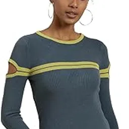 SHOWOFF Women's Round Neck Self Design Cold-Shoulder Sleeves Regular Teal Top-TG-A-21_Teal-image-51
