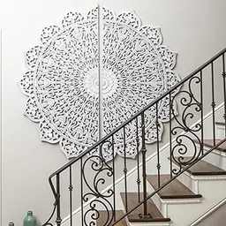 Aafiyat 48 Inch Half Moon Hand Carved Floral Wooden Wall Panel Decor, Antique White 2 Parts-picture-21