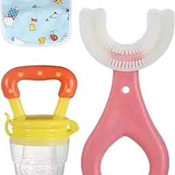 BPA-Free Silicone Star Nibbler & U Shape Toothbrush and Bibs Combo Safe & Effective Baby Oral Care Ideal for 0-12 Months (Yellow-Pack of 1)-picture-27