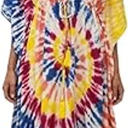 eddika Women's Rayon Hand Tie-Dye Kaftan Top/Maxi Night Dress (Free Size)-picture-12