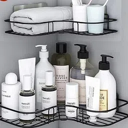 Black Metal Bathroom Storage Rack, 2-Tier Wall Mounted Organizer Shelf for Toiletries and Towels, Modern Home Decor-picture-18