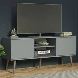 Goldview Furniture Modern Grey Wooden TV Cabinet – Mid-Century Media Open Display Shelves & Angled Legs – Stylish Entertainment Unit for Living Room-image-88