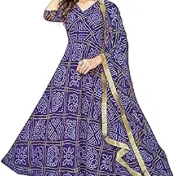 vihara threads Women's Bandhani Print Anarkali Kurta with Matching Dupatta, Ethnic Indian Wear-picture-54