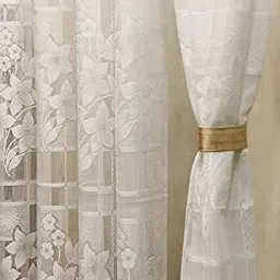Neymo Polyester Heavy Floral Net Tissue Set of 2 Pecs Curtains for (White Color, 9 Feet)-picture-19