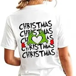 parshika Women’s Christmas Cartoon Printed T-Shirt | Front & Back Print | White Polycotton Fabric | Half Sleeve Round Neck Tee | Soft, Breathable-picture-46