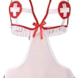 muquam Women's White-Red Nurse Roleplay Costume with Head Band-picture-35