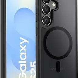 Elzzi Magnetic Guard Designed for Samsung S25 5G Case Translucent Matte Hard PC + TPU Back Cover [Compatible with MagSafe] Anti-Scratch Phone Case (Black) image 1