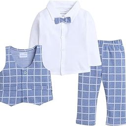 bumzee Beige & Navy Boys Full Sleeves Shirt Waistcoat & Pant Set with Applique Bow (Peb8050)-picture-26