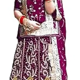 shyamlata Women's Embroidered Simmer Silk Semi-stitched Rajasthani Rajputi Poshak Lehenga Choli With Dupatta Set (Red)-picture-33
