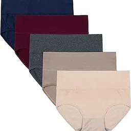 innersy Women's 5 Pack High Waist Tummy Control Solid Color Cotton Briefs Panties-picture-53