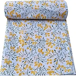 Fashionmart Floral Printed Cotton Cloth Materiel Natural Fabric Running Jaipuri Hand Block Printed Women Dress Material Kurtis Natural 44" Inches Width 2.5 Meter-picture-59